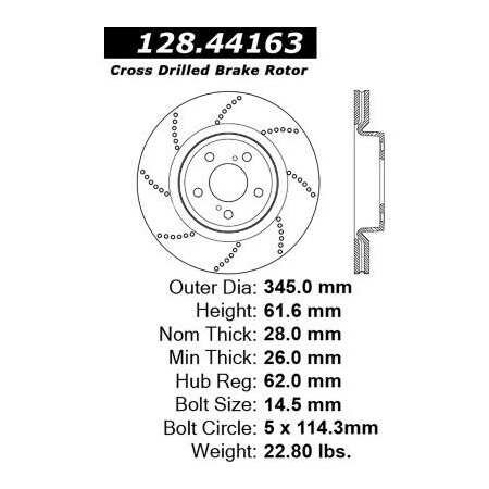 Centric Centric Premium OE Style Drilled Brake Rotor, Centric Parts 128.44163 128.44163